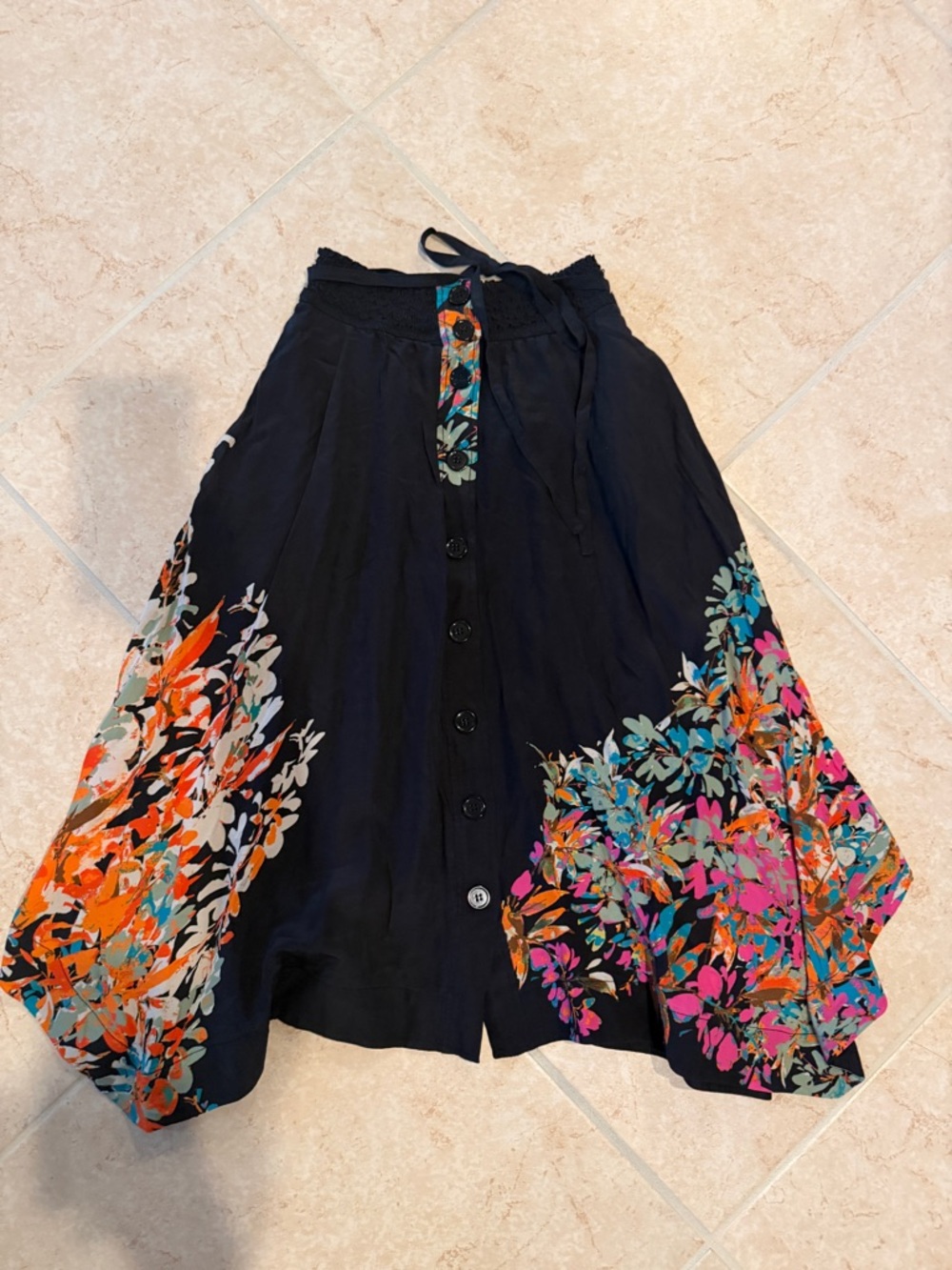 Tracy Reese Floral Silk Skirt XS Black Pre-Fall 2017 Runway Print Boho